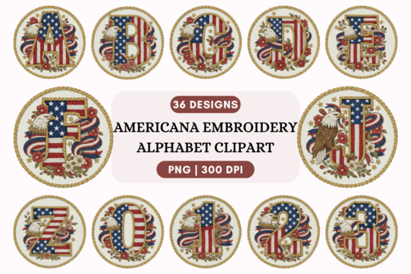 Americana Embroidery Alphabet Clipart