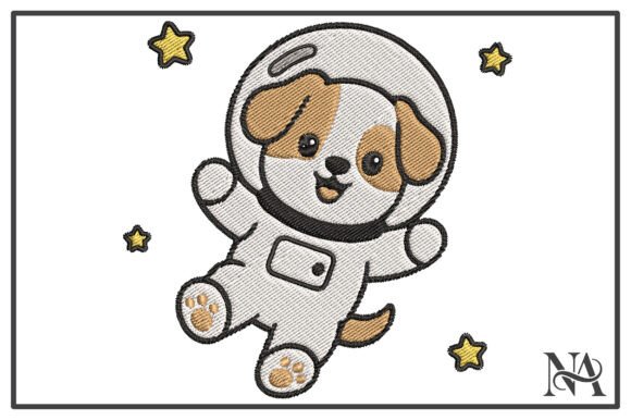 Astronaut Puppy Space Embroidery Design