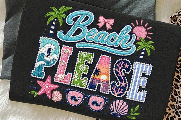 Beach Please Summer 2026 Embroidery PNG