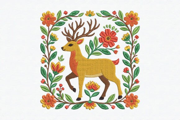Boho Floral Deer Embroidery Design