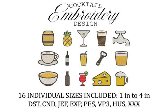 Cocktail Drink Mini Embroidery Design