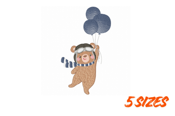 Cute Aviator Bear Balloon Embroidery