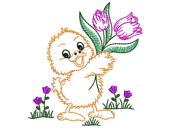 Cute Chick Tulip Embroidery