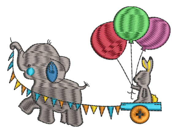 Cute Elephant Bunny Embroidery Design