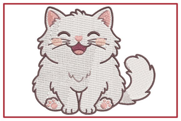 Cute Fluffy Cat Embroidery Design