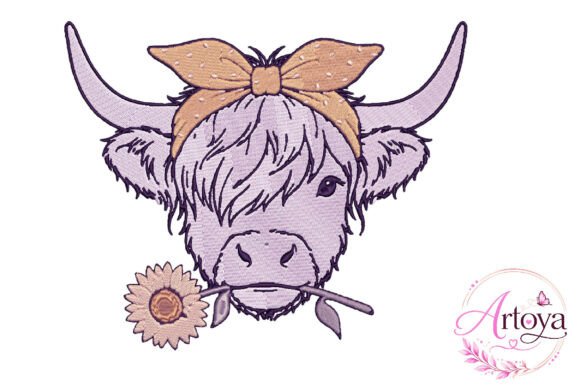 Cute Highland Cow Embroidery Design