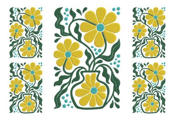 Embroidery Abstract Daisy Flowers Design