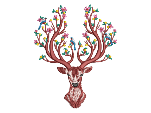 Floral Bird Deer Head Embroidery