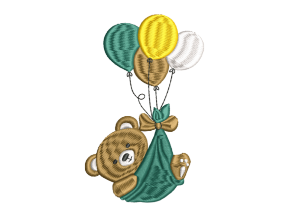 Flying Bear Balloon Embroidery